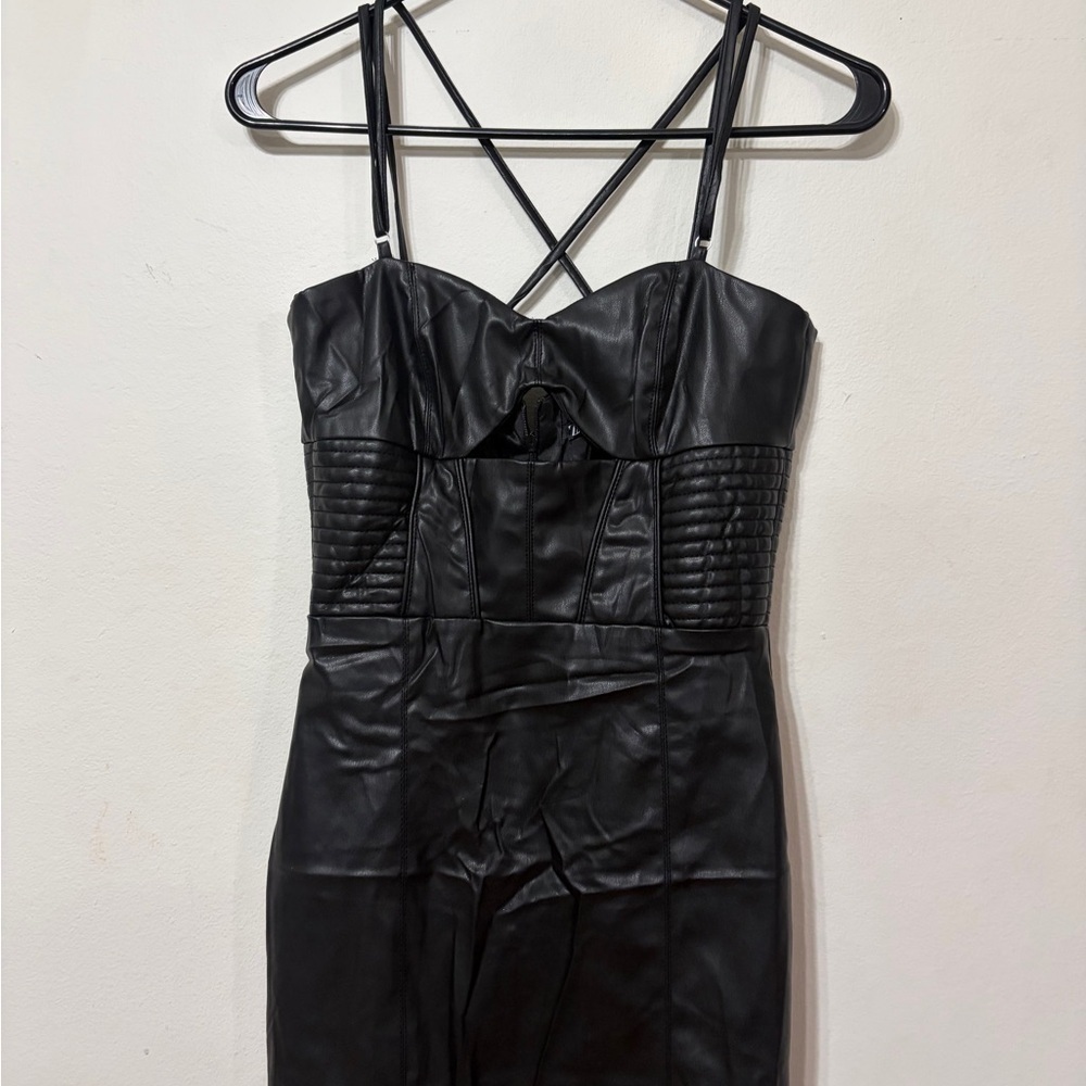 Zara Black Leather-Style Dress - Picture 8 of 11